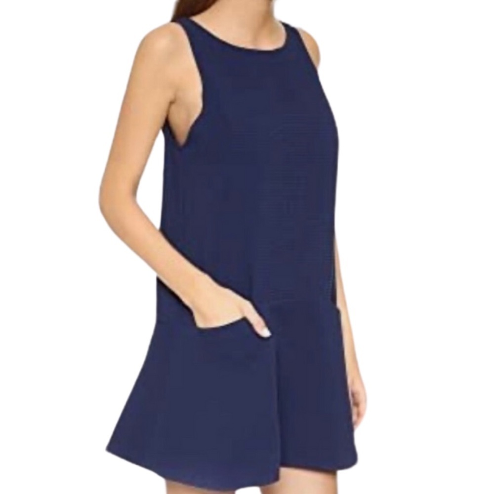 BB Dakota Navy Textured Sleeveless Waffle Knit‎ Peplum Hem Chic Business Dress